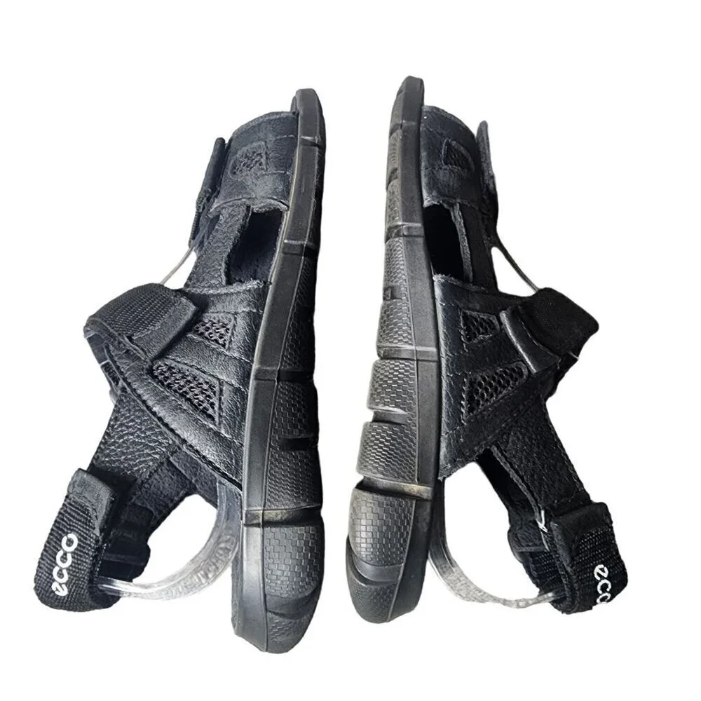 ECCO Sandals Genuine Leather Adjustable Comfortable Black Big Kids 3.5 US - Picture 7 of 11